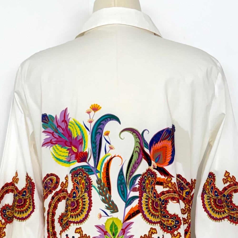 Etro Button-Down Shirt Long Sleeve Top Blouse White Floral Paisley 46 (US10) - Picture 5 of 12